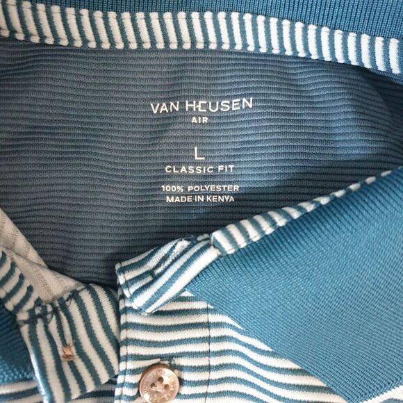 Van Heusen Mens Polo L Blue Striped Classic Fit Performance Short Sleeve Golf - Picture 5 of 6